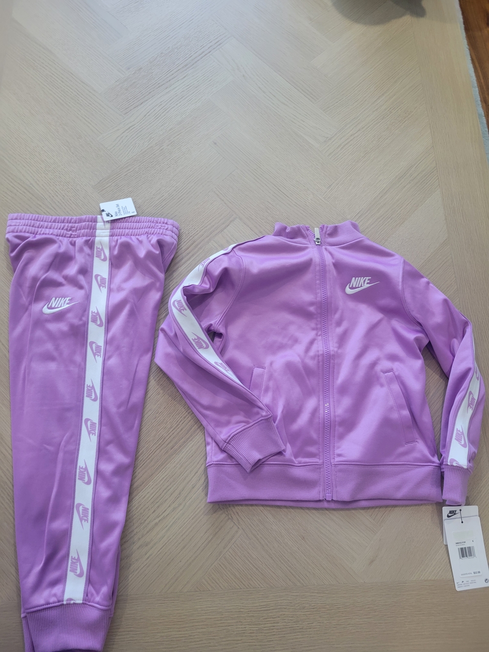Nike Logo Taping Girls Track Suit. Purple. Size 6. Joggers And Zip Up Jacket